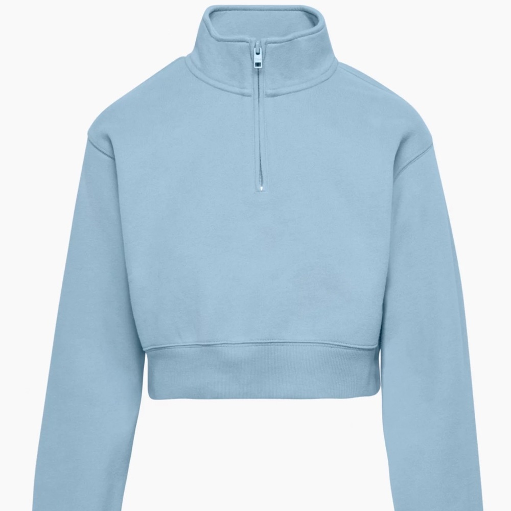 NWT Aritzia TNA Cozy Fleece Perfect 1/4 Zip Sweatshirt in Stratus Blue size XS